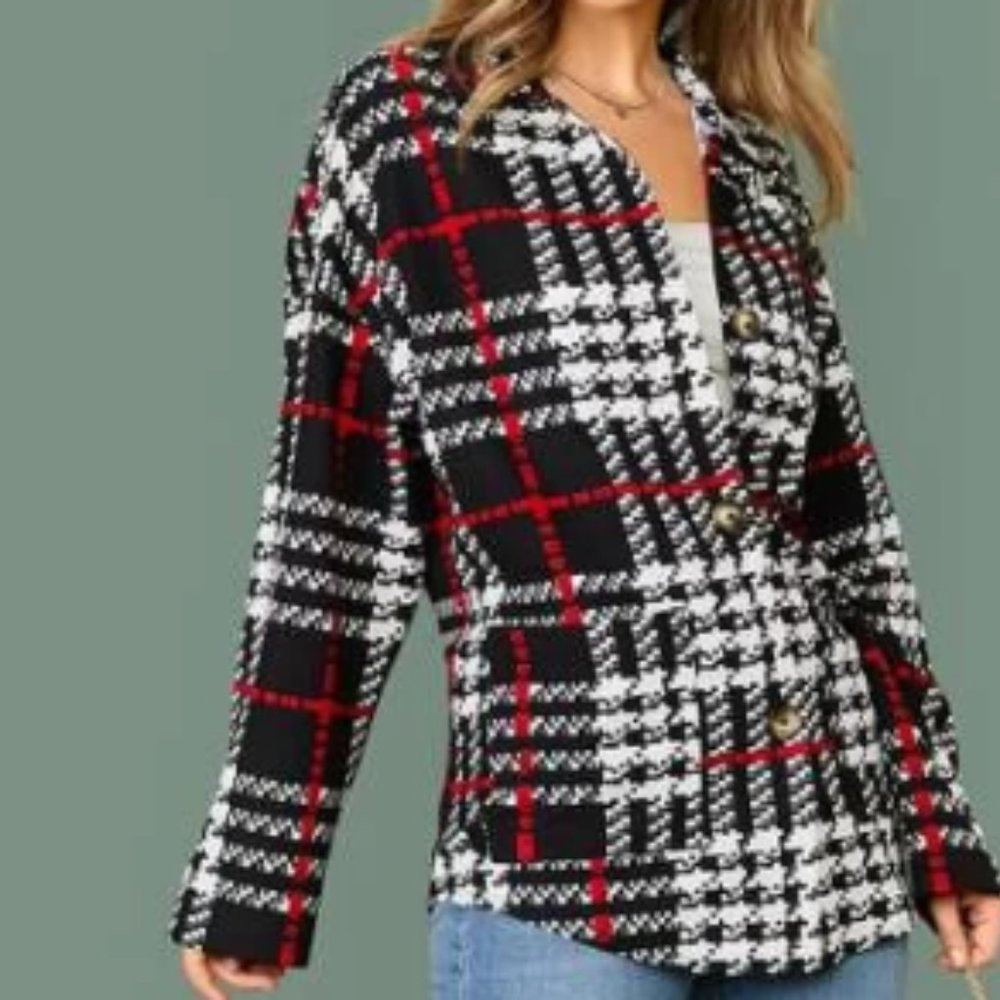 Womens black, red, & white button down top size S